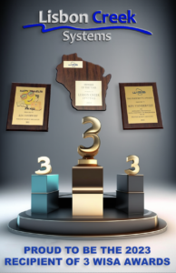 Picture showing the 3 awards (Happy traveler Award, President Award and Member of the year Award) that Lisbon Creek Systems received in 2023